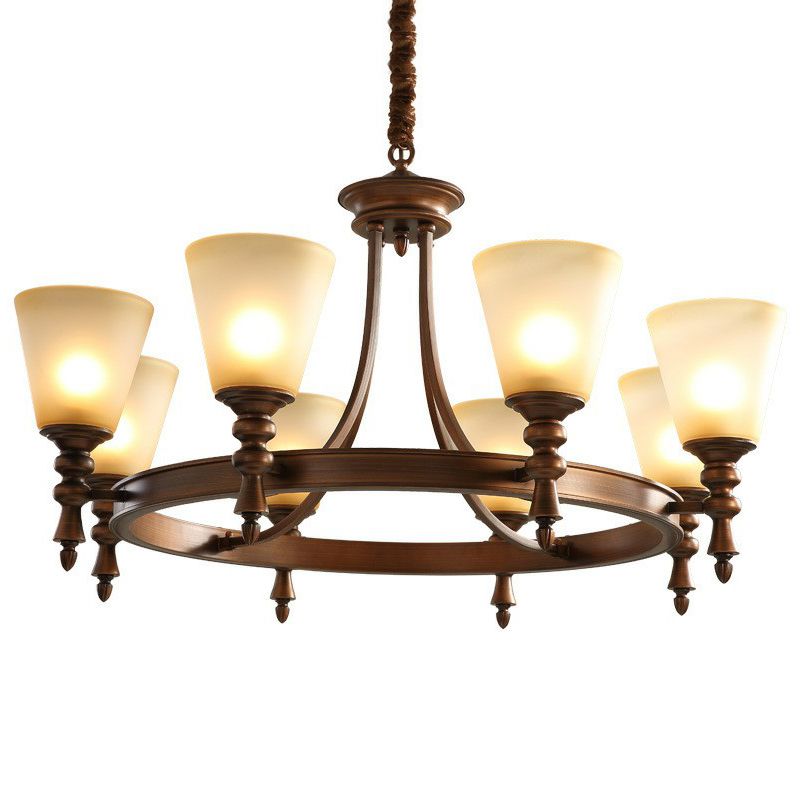 Kaffee Kronleuchter Anhänger Leicht Vintage Frostglas konischem Schatten hängend Licht für Wohnzimmer