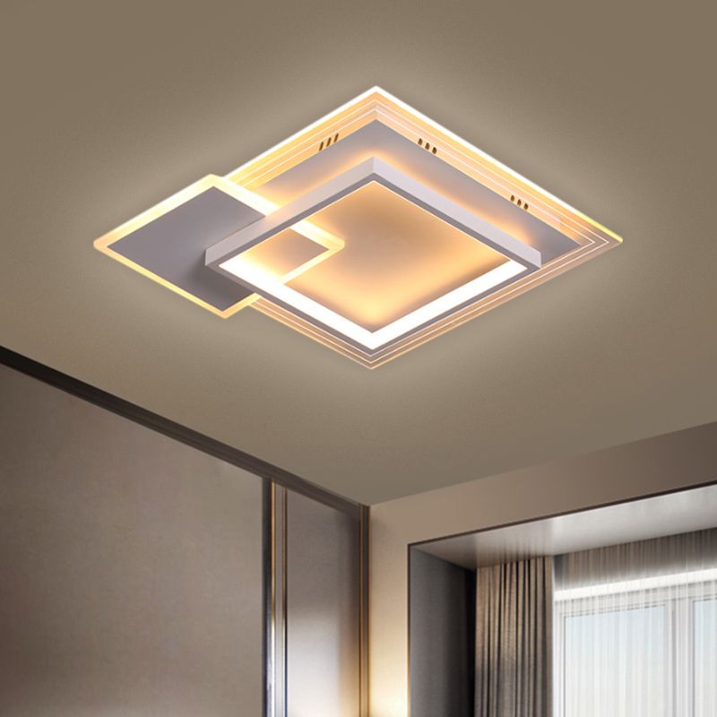 16.5"/20.5" W Metal Square Flushmount Contemporary LED White Ceiling Lighting in Warm/White Light