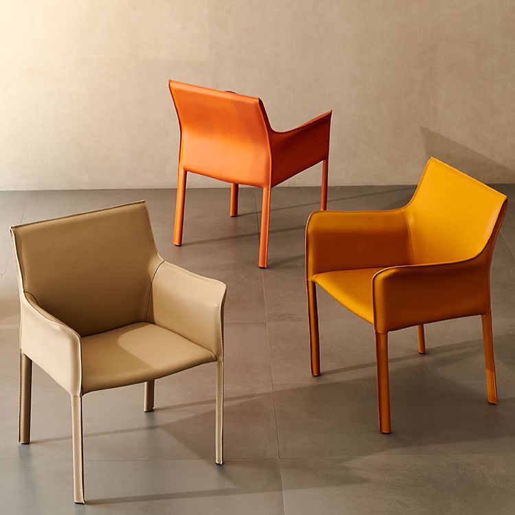 Modern Arm Dining Chair Faux Leather Low Back Dining Side Chair