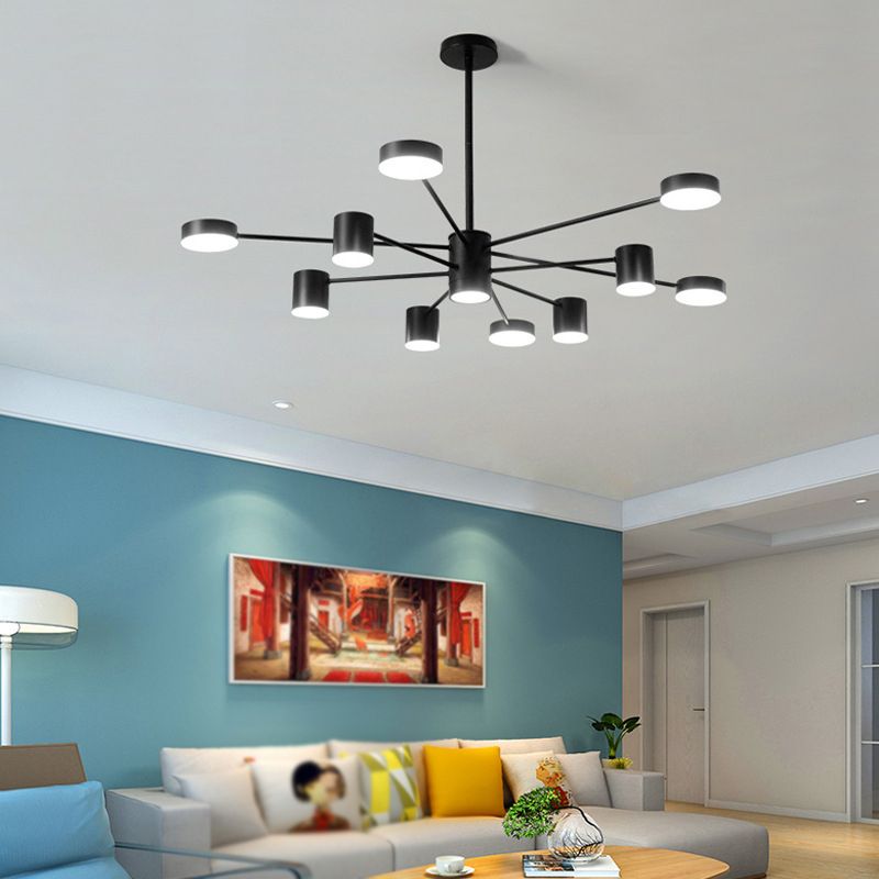Multi Light Cylindrical Branch Hanging Lights Modern Style Metal Hanging Lighting in Black