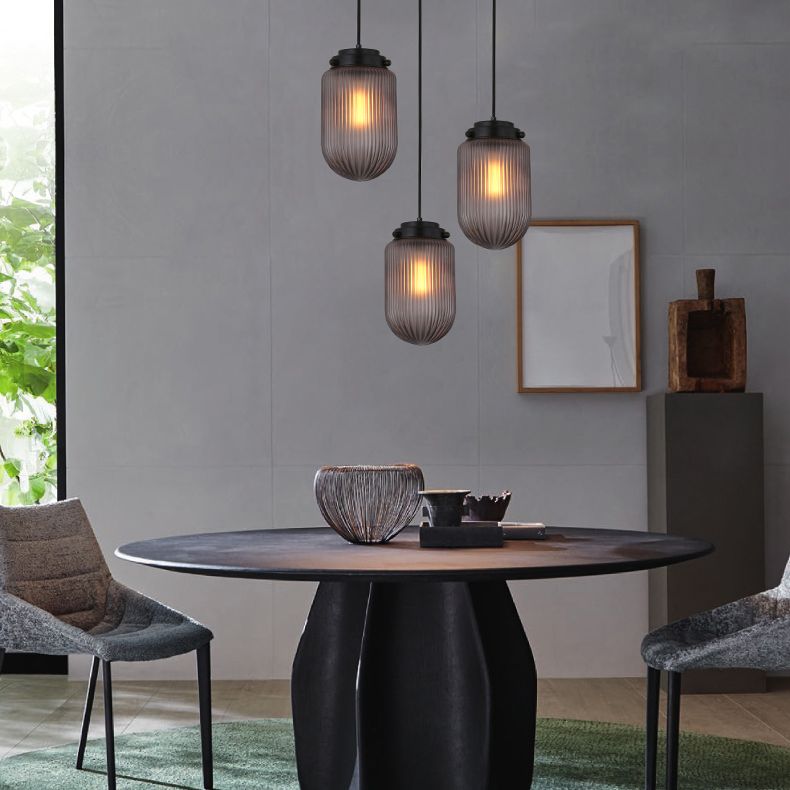 Rippenglas ovaler Anhängerlampe postmoderne 1-Licht-Deckenleuchte für Esszimmer