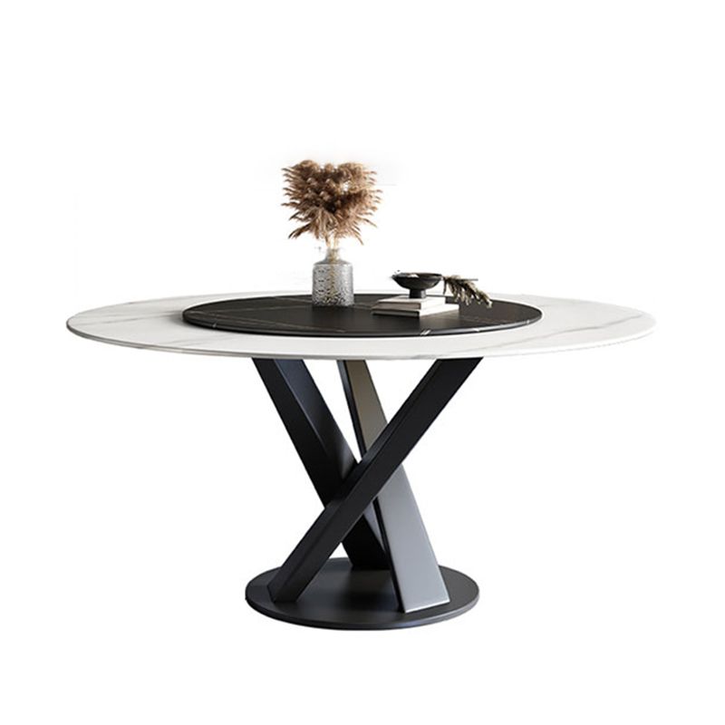 Round Pedestal Table Simplicity Style Stone Dining Site Table with Turntable