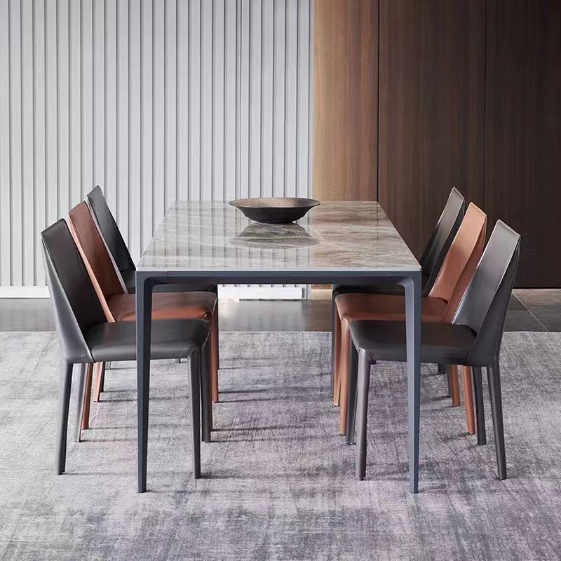 Industrial Sintered Stone Kitchen Table Rectangle Fixed Dining Room Desk