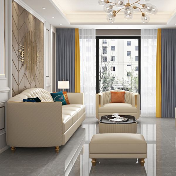 Glam Solid Wood Genuine Leather Tufted Split-Back Sofa for Living Room