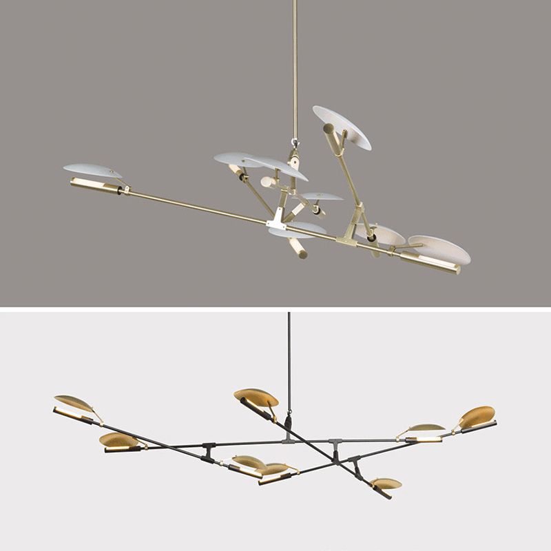 Black and Gold Spoutnik Chandelier Postmodern 8-Light Metal Hanging Light avec une teinte ronde