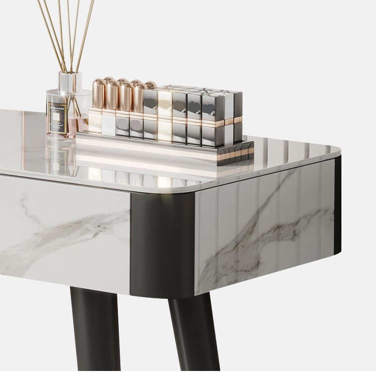 White Vanity 29.52" High Metal and Stone Top Vanity Set with Stool