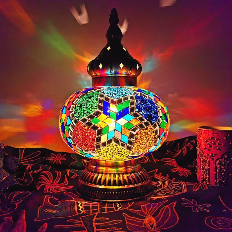 Lampada da comodino decorativa ovale con 1 lampadina Lampada da comodino in vetro realizzata a mano in bianco/giallo/blu