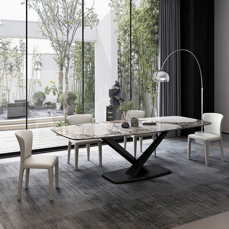 Modern Rectangular White Top Dining Table with Black Metal X-Base