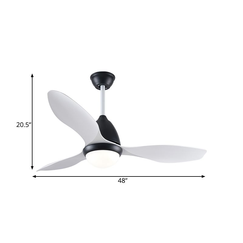 Black Dome Semi Flush Mount Moderne Metallic Schlafzimmer LED Hanging Anhänger Lüfter Licht mit 3 weißen Klingen, 48 "breit