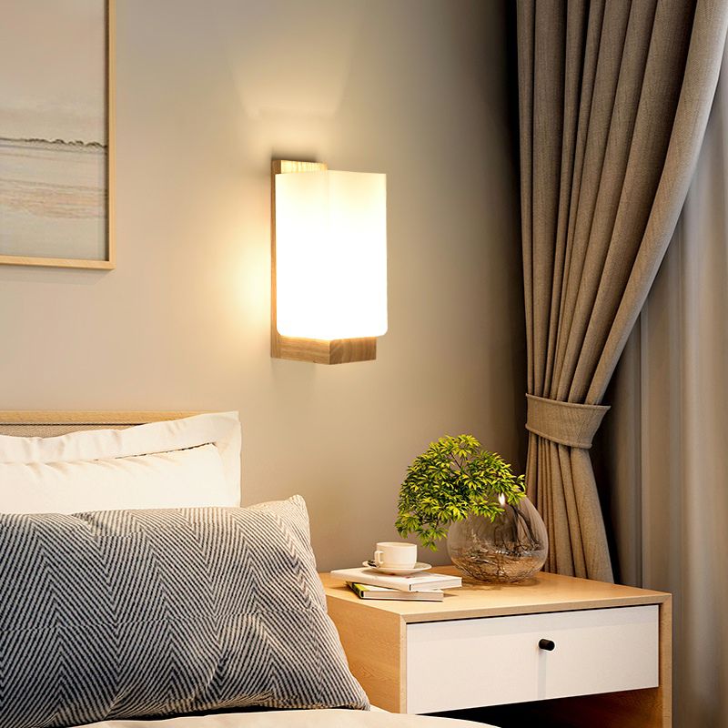 Modern Style Geometric Sconce Lights Wood 1 Light Wall Mounted Lighting