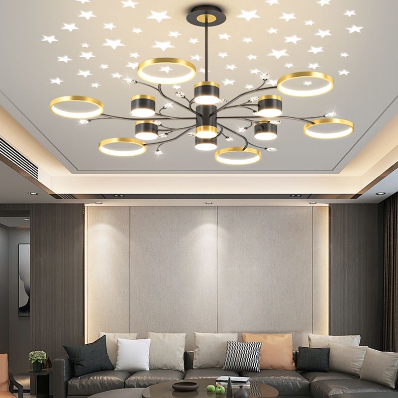 12 koppen plafond hanglamp eenvoud kroonluchter verlichtingsarmaturen in zwart-goud
