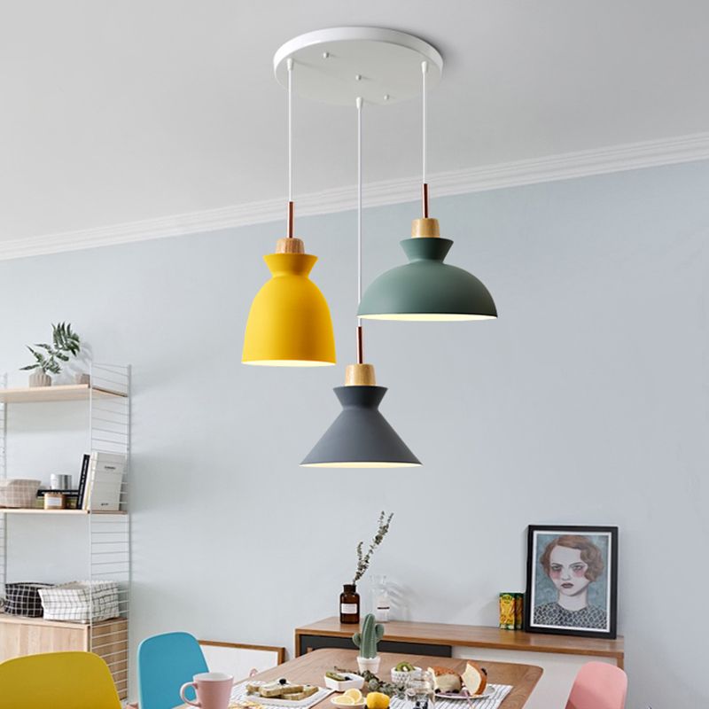 3-Light Macaroon Style Hanging Light Aluminum Shade Nordic Simplicity Pendant Light in Multi Color for Dining Room Bedroom