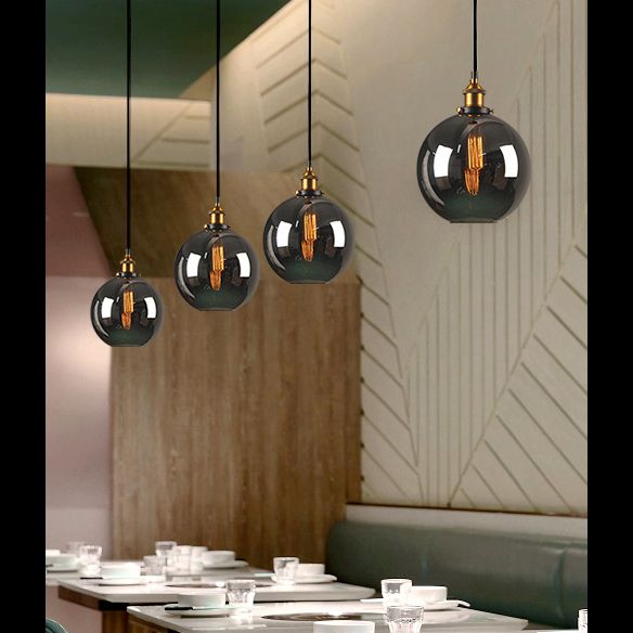 1 Light Pendant Light Vintage Industrial Minimalist Glass Shade Dining Room Hanging Lamp