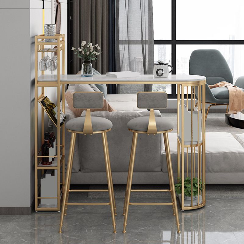 Metal Base Backrest Dining Stools Glam Round Bar Stools with Cushion