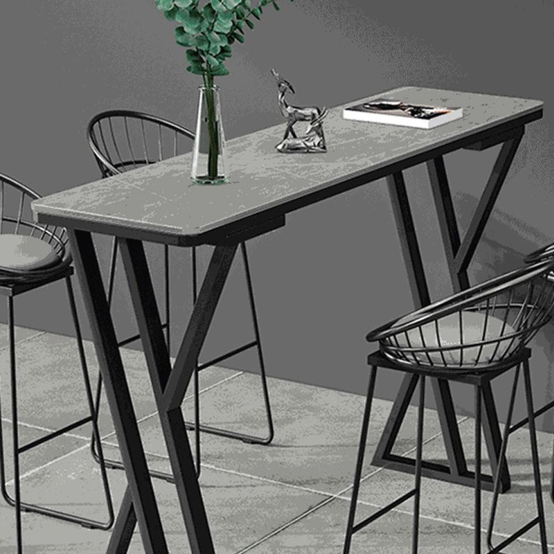 Stone Bar Dining Table Industrial Bar Dining Table with Black Sled Base