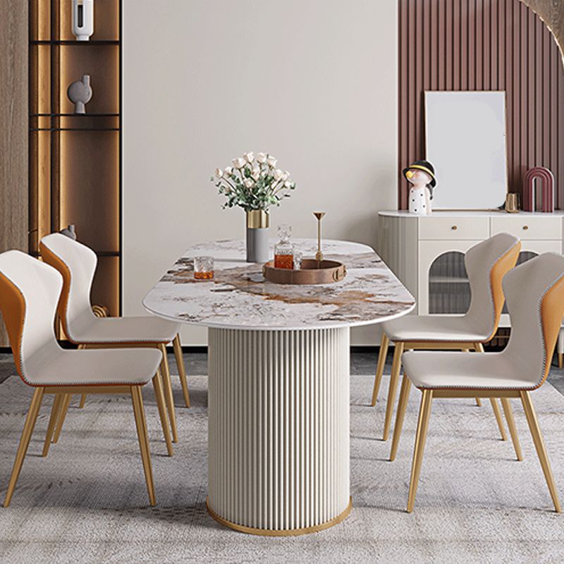Contemporary Dining Table Stainless Steel Base Oval Double Pedestal Table for Home