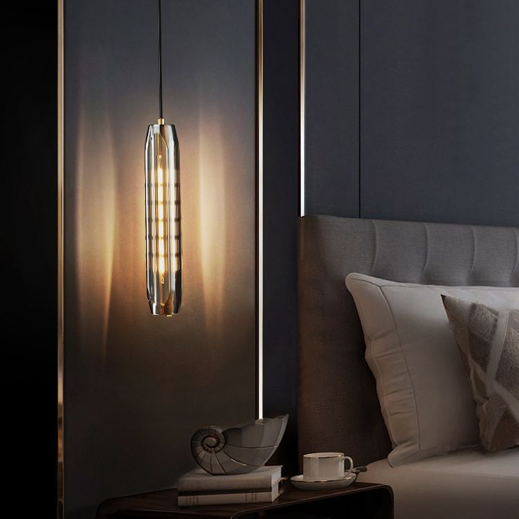 Crystal cilindrisch hanger licht in moderne luxe stijl koperen hangende lamp voor slaapkamer