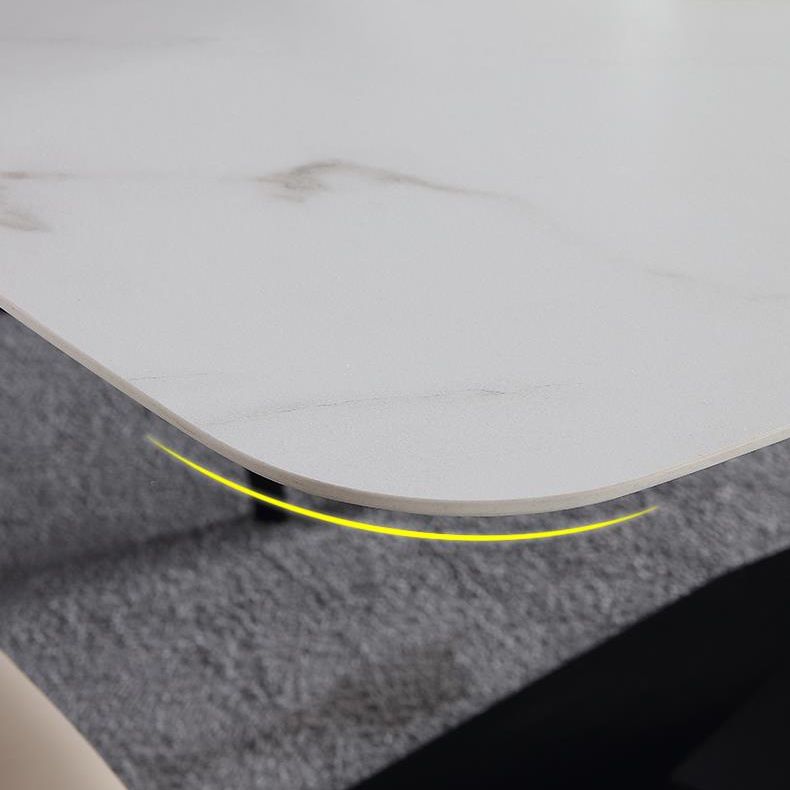 Modern Stone Top White Rectangular Dining Table with Black X-Base