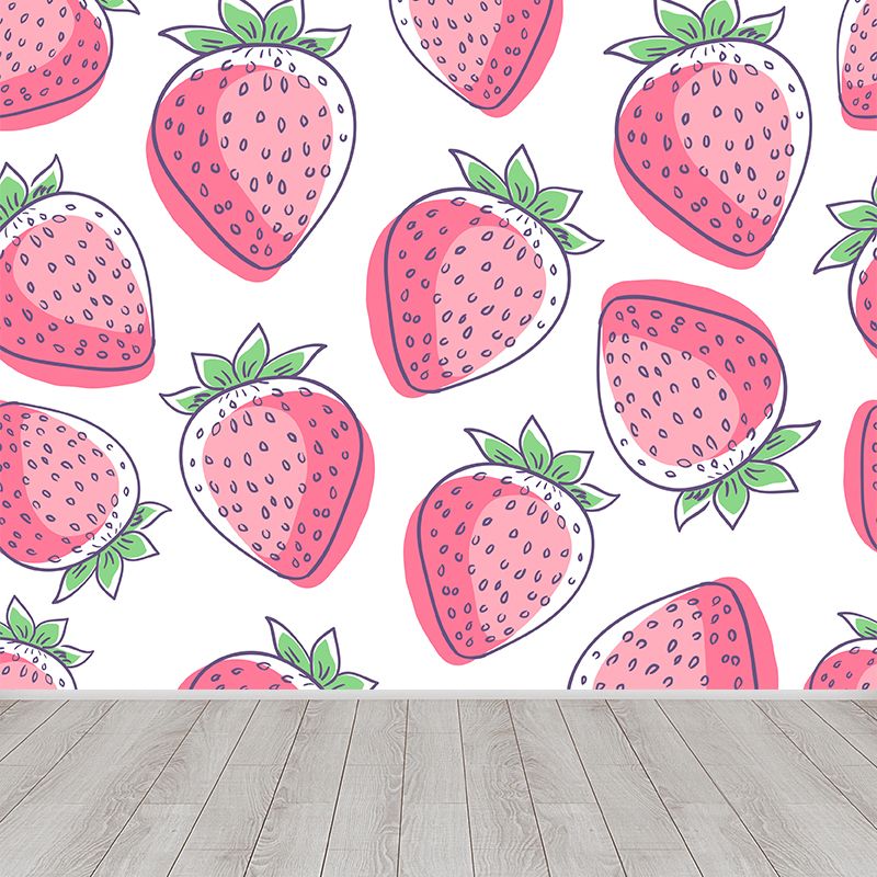 Stain Resistant Strawberries Wall Mural Non-Woven Modern Wall Decor for Girls Room