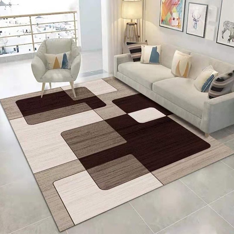 Grey Geometric Carpet Polyester Minimalist Area Rug Washable for Home Docer Rug