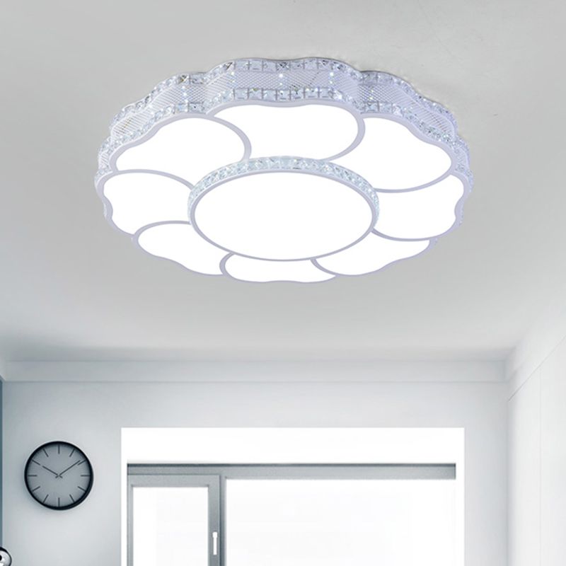 23.5"/19.5" Wide LED Flush Light Contemporary Blossom Faceted Crystals Close to Ceiling Lamp in White