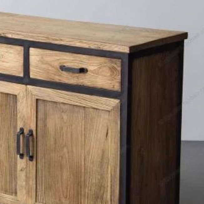 Industrial Distressed Wood Accent Cabinet with Drawers in Solid Wood