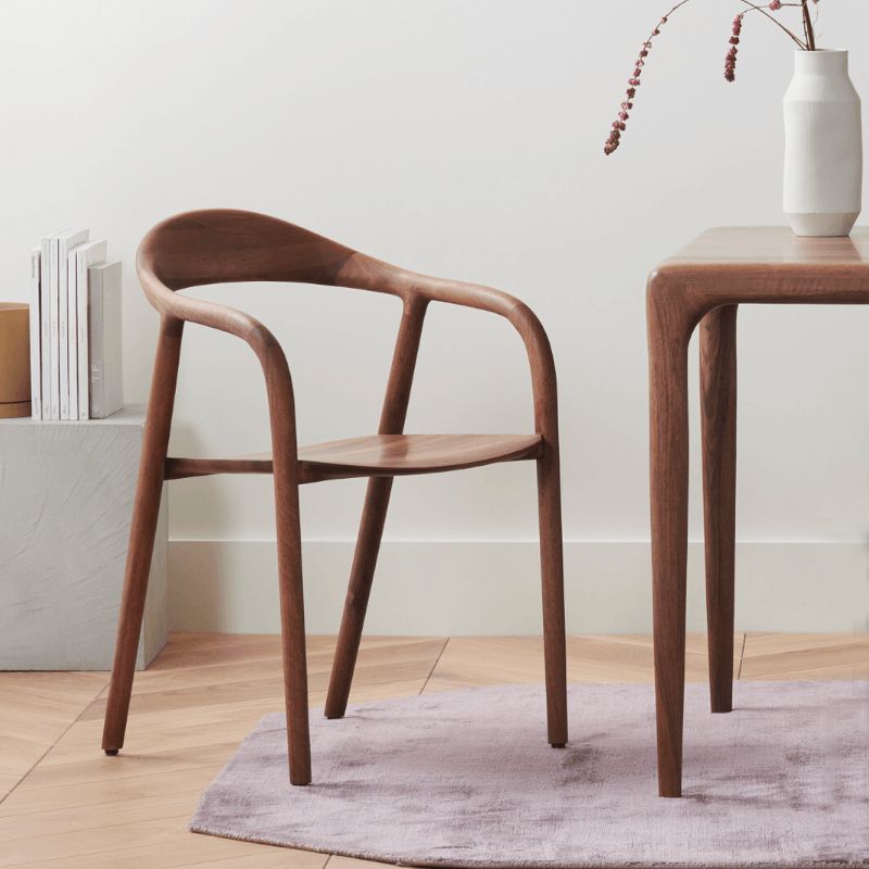 Chaise de salle à manger contemporaine en bois massif, chaise latérale de salle à manger simple à dossier ouvert
