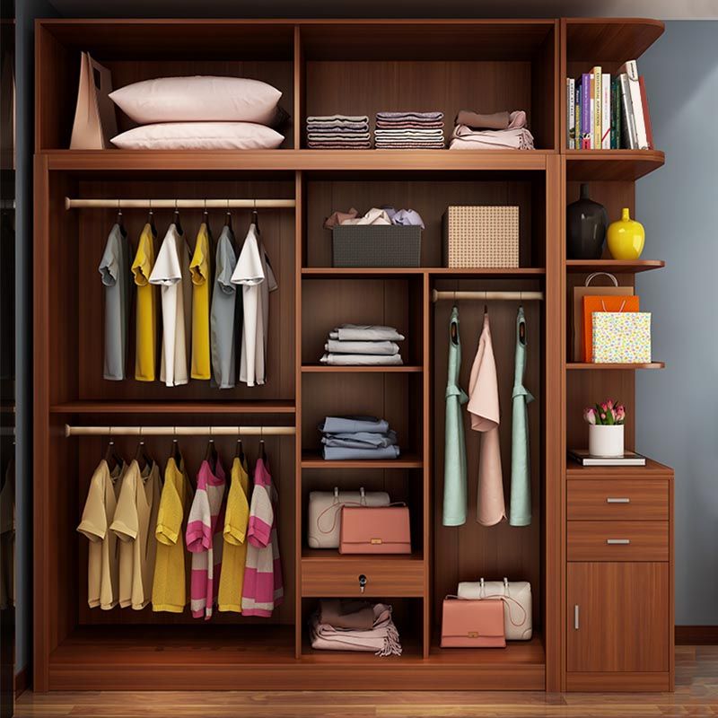 Brown Contemporary Wardrobe Armoire Engineered Wood Wardrobe Closet