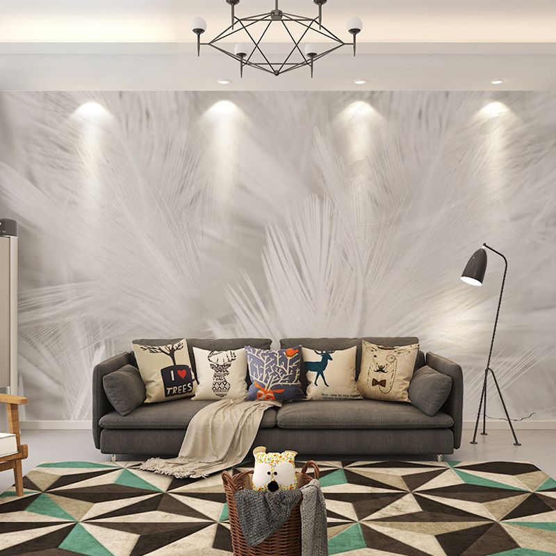 Photography Feather Wall Mural Decal for Accent Wall in Plain White, Personalized Size Available