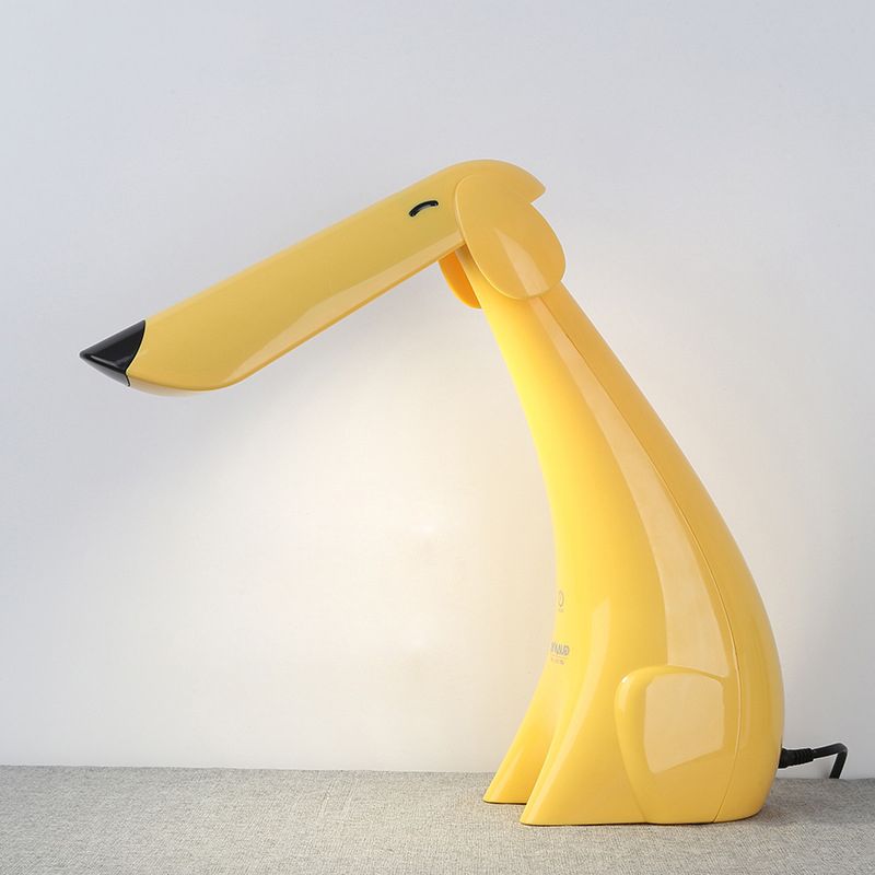Touch Dimmer Doggy Study Light Cartoon Plastic Yellow LED Desk Lamp with Rotatable Design for Kids Room