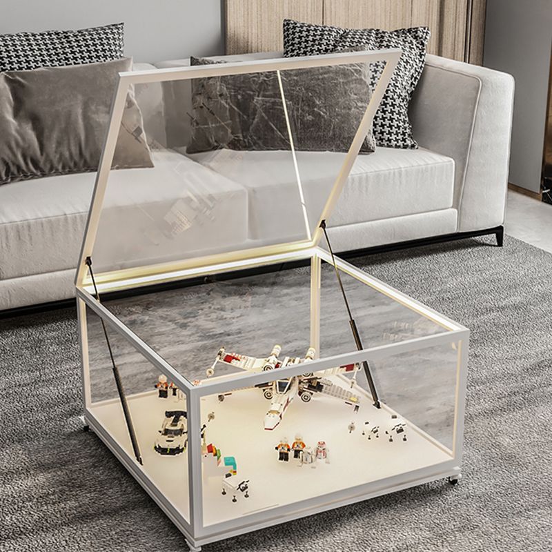 Glass Top Coffee Cocktail Table Block/4 Legs Contemporary Trunk Storage