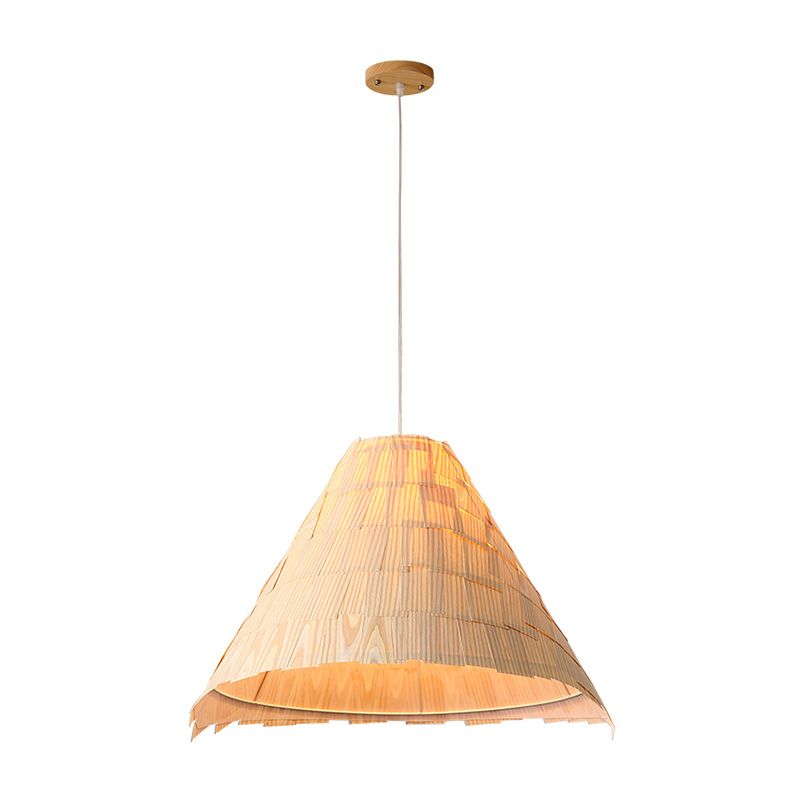Wide Flare Pendant Lighting Japanese Wood 1 Head Ceiling Suspension Lamp in Beige