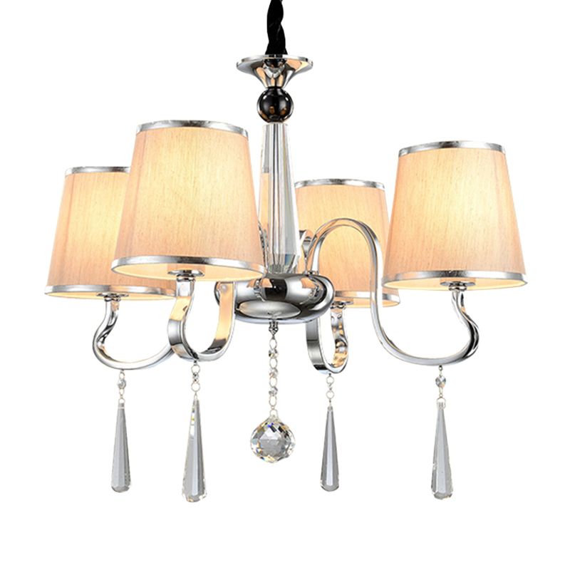 Wit taps toelopende kroonluchter licht eigentijdse stof 4/6/8-bol woonkamer hangluchting met kristallen druppel