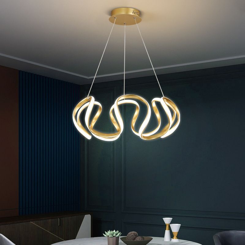 Adjustable Hanging Cord Chandelier Light Modern Simplicity Symmetrical Curves Metal Ceiling Pendant for Restaurant