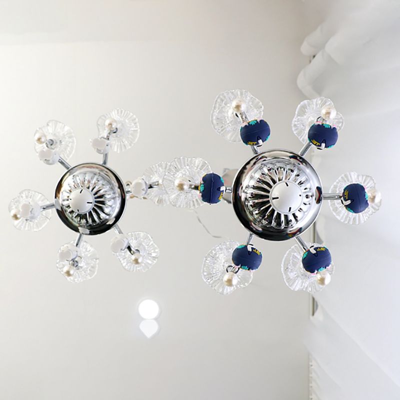 Clear Glass Chandelier Modern 6-Light Silver Suspension Light for Bedroom