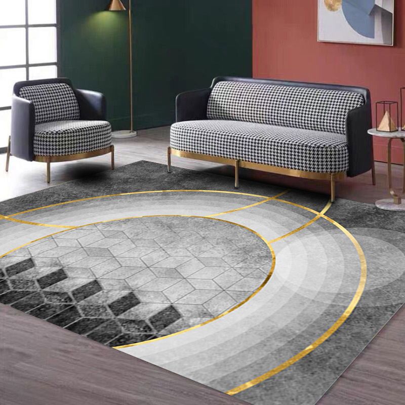 Grey Casual Indoor Rug Polyester Abstract Graphic Rug Non-Slip Backing Rug for Living Room