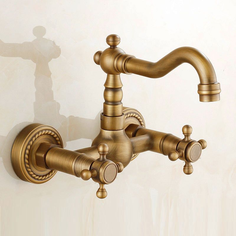 Vintage Tub Faucet Two Cross Handle Faucet Pure Copper Wall Mounted Faucet