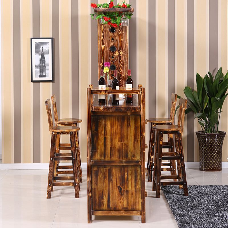 Contemporary Style 1/4/5 Pieces Solid Wood Rectangular Bar Table Set for Indoor