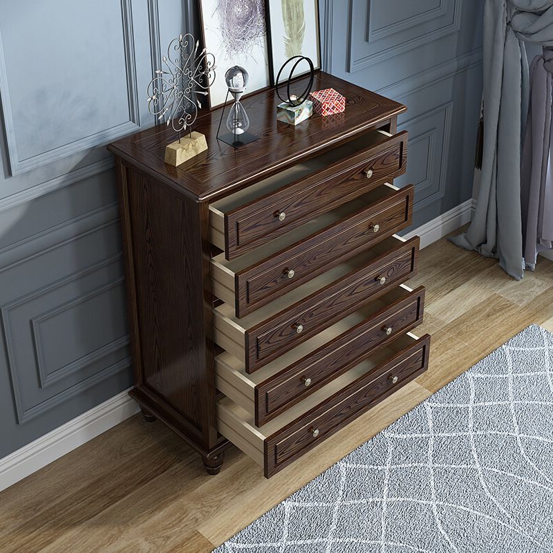 Contemporary Accent Chest with 5 Drawers and Bun Feet in Solid Wood