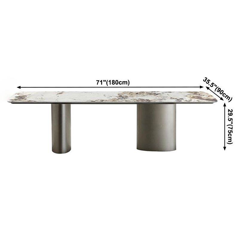 Mesa de comedor rectangular de lujo tradicional de metal Mesa de piedra sinterizada con patas de metal