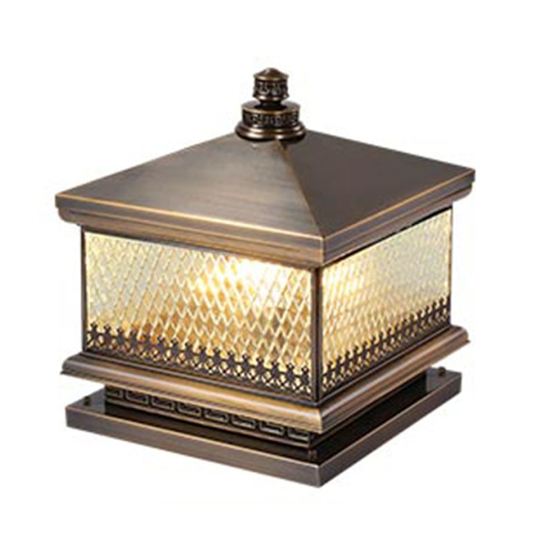 Square Shape Pillar Lamp Contemporary Brass Outdoor Waterproof Light