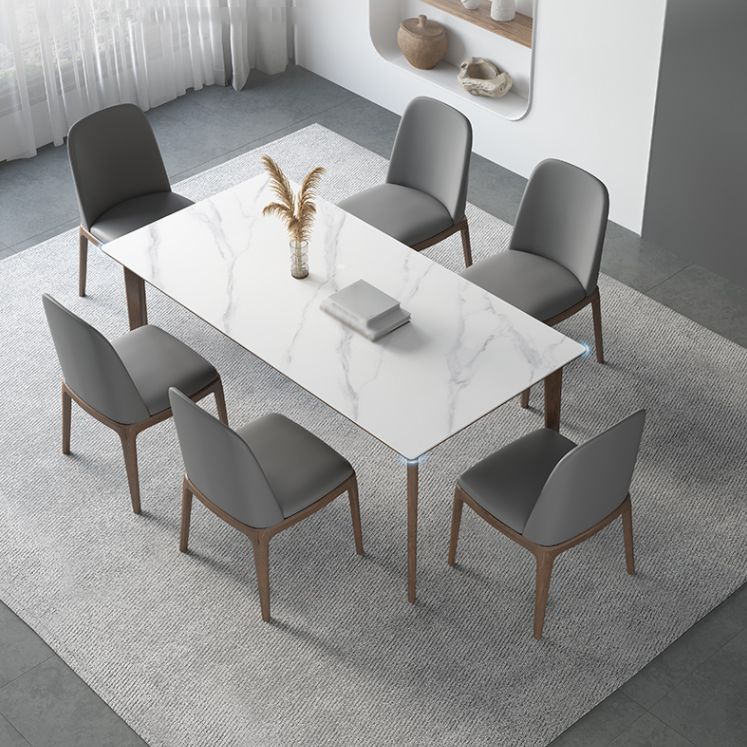 Modern Ash Wood Dinette Set 1/3/4/5/7 Pieces Rectangle Sintered Stone Top Dining Table Set