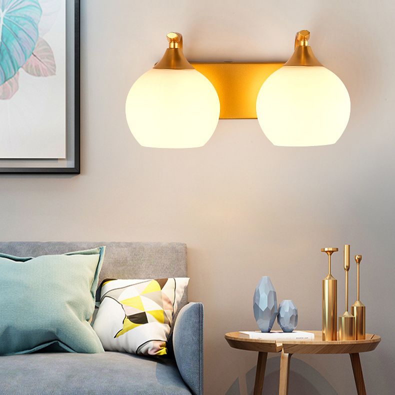 Round Milk Glass Wall Lighting Fixtures Modern Wall Mounted Light Fixture for Bedroom