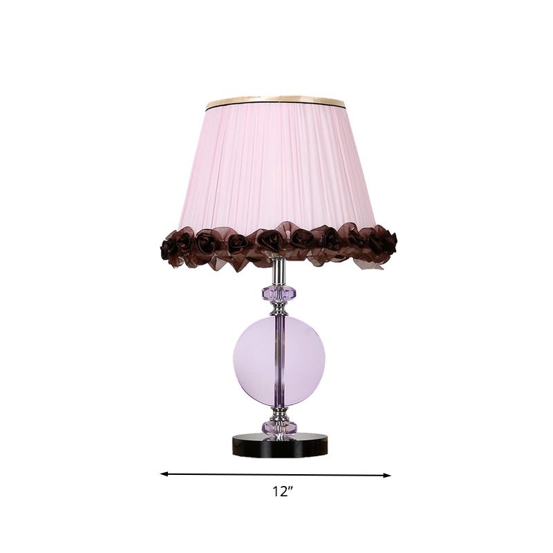 1 Light Round Night Table Lamp Simple Pink Hand-Cut Crystal Nightstand Light for Bedroom