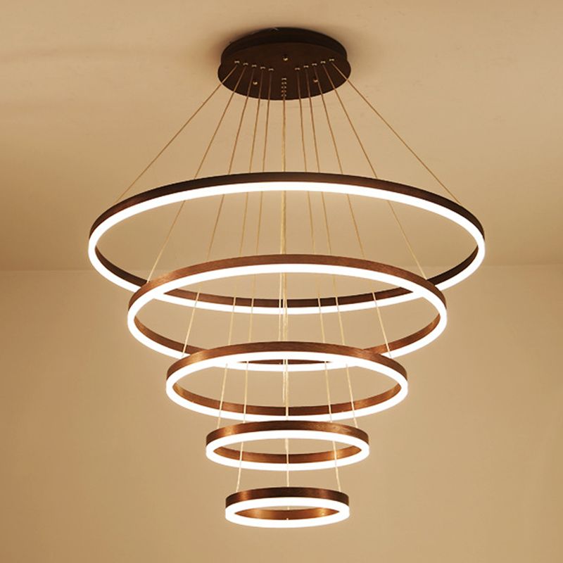 Wrought Iron Black LED Pendant Light in Modern Luxury Style Layered Circles Ceiling Light with Acrylic Shade