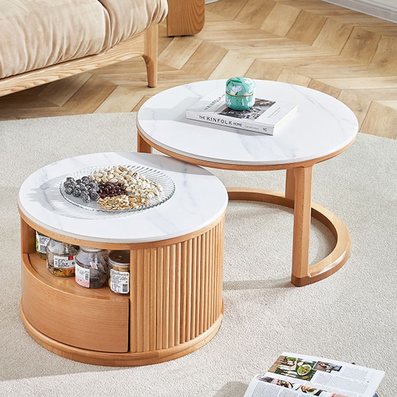 Contemporary Stone Coffee Table Round Coffee Cocktail Table with Storage Drawers