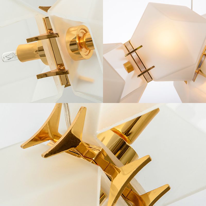 2/4/6 Lichter Wohnzimmer Kronleuchter mit geometrischer weißer Glasschatten moderner Gold LED Hanging Lampe Kit