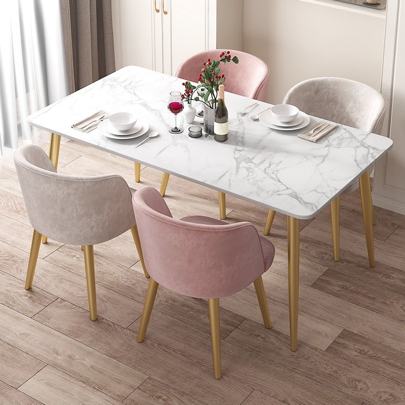 Sintered Stone Dining Table Traditional Luxury 4 Legs Table with Gold Frame