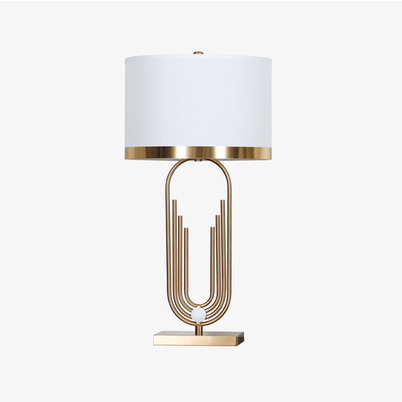 1 table de tête de chambre à coucher lumière lampe de chevet blanche contemporaine avec nuance de tissu de cylindre