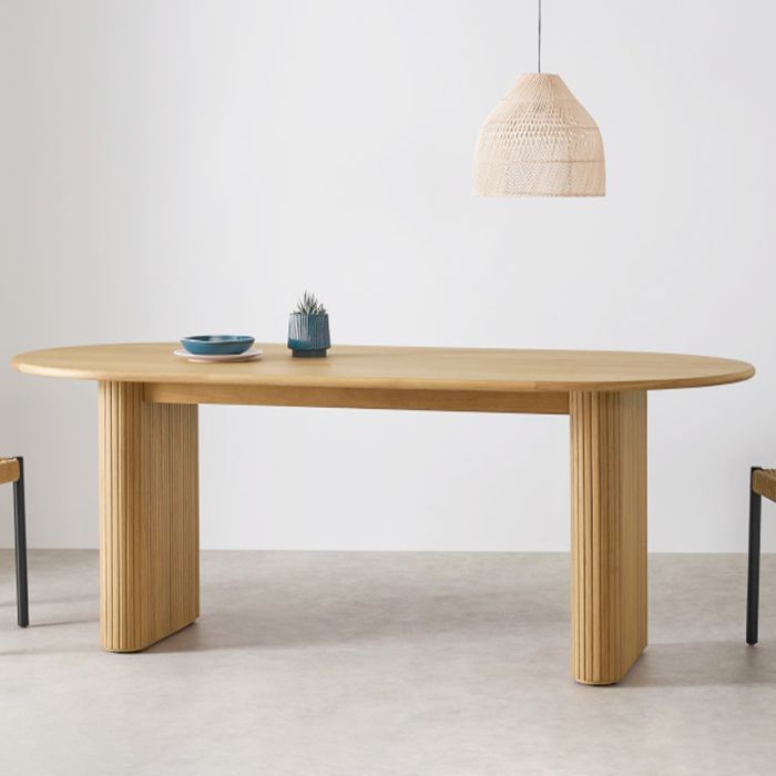 Zeitgenössischer Massivholz Tisch Oval Doppelpodest Haus Küchenmöbel
